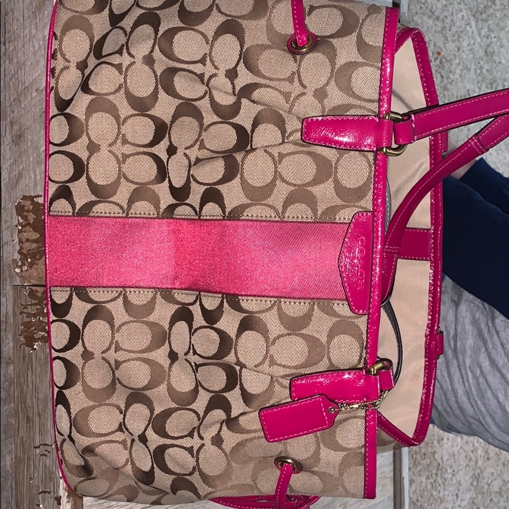 Coach Drawstring Purse - Light Canvas w/ Hot Pink